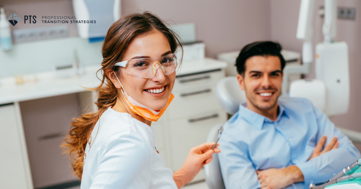 dentist and patient smiling